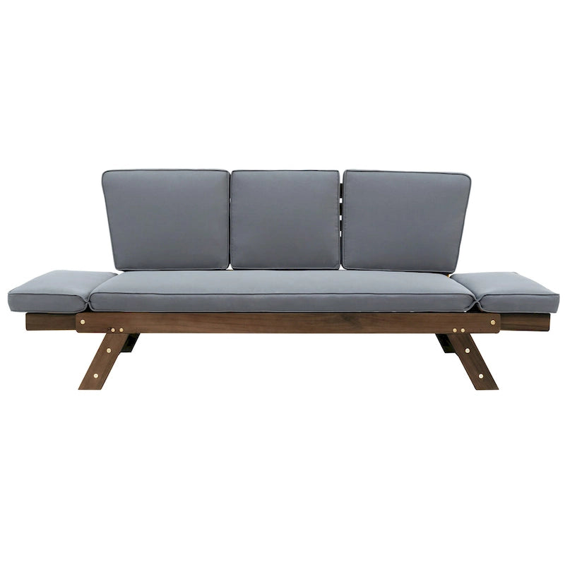 Acacia Wood Expandable Daybed with Cushions 3-Position Adjustable for 3 People