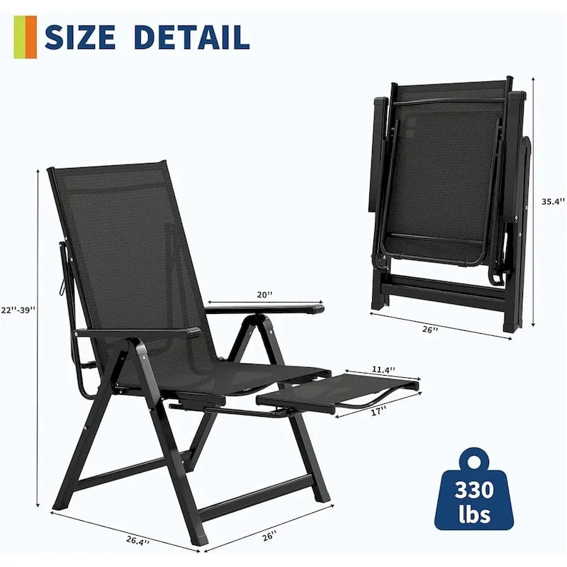 Folding Chaise Lounge Chair with10 Adjustable Positions and Retractable Footrest