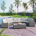 8-Piece PE Wicker Curved Sectional Set Half-Moon Shape with Tables
