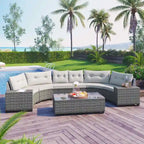 8-Piece PE Wicker Curved Sectional Set Half-Moon Shape with Tables