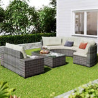 8-Piece PE Wicker Curved Sectional Set Half-Moon Shape with Tables