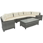 8-Piece PE Wicker Curved Sectional Set Half-Moon Shape with Tables