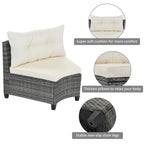 8-Piece PE Wicker Curved Sectional Set Half-Moon Shape with Tables