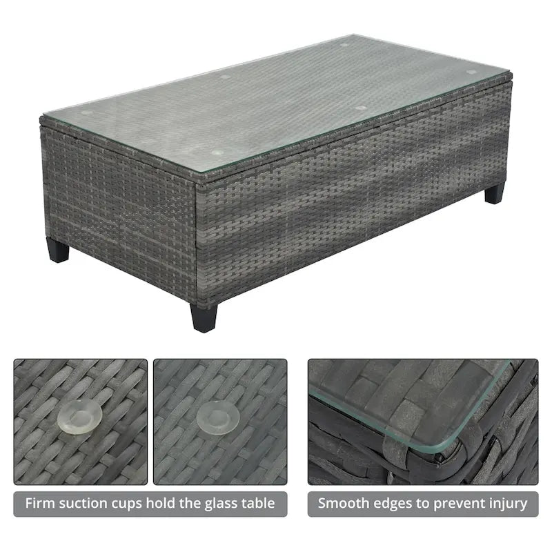 8-Piece PE Wicker Curved Sectional Set Half-Moon Shape with Tables