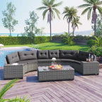 8-Piece PE Wicker Curved Sectional Set Half-Moon Shape with Tables