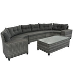 8-Piece PE Wicker Curved Sectional Set Half-Moon Shape with Tables