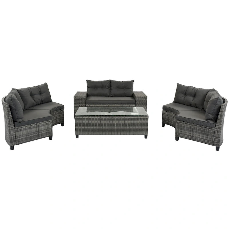 8-Piece PE Wicker Curved Sectional Set Half-Moon Shape with Tables