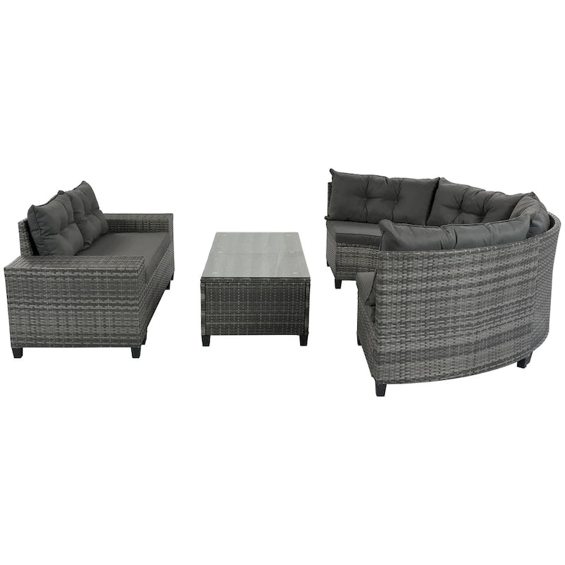8-Piece PE Wicker Curved Sectional Set Half-Moon Shape with Tables