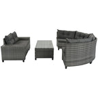 8-Piece PE Wicker Curved Sectional Set Half-Moon Shape with Tables