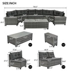 8-Piece PE Wicker Curved Sectional Set Half-Moon Shape with Tables