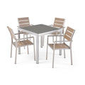 5-Piece Aluminum Patio Dining Set Silver 4 Armchairs 1 Square Table