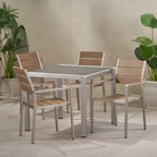 5-Piece Aluminum Patio Dining Set Silver 4 Armchairs 1 Square Table