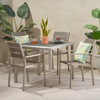 5-Piece Aluminum Patio Dining Set Silver 4 Armchairs 1 Square Table