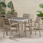 5-Piece Aluminum Patio Dining Set Silver 4 Armchairs 1 Square Table
