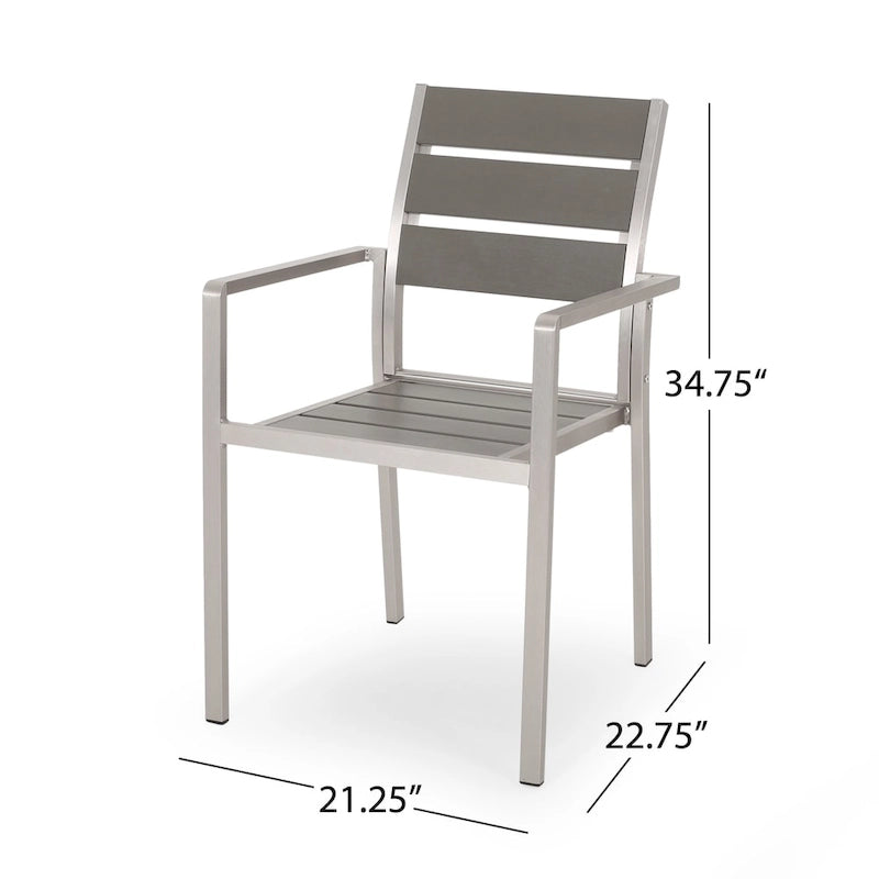 5-Piece Aluminum Patio Dining Set Silver 4 Armchairs 1 Square Table
