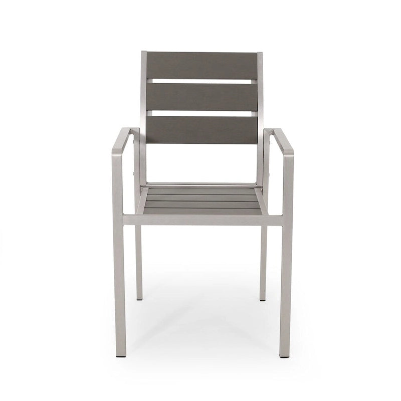 5-Piece Aluminum Patio Dining Set Silver 4 Armchairs 1 Square Table