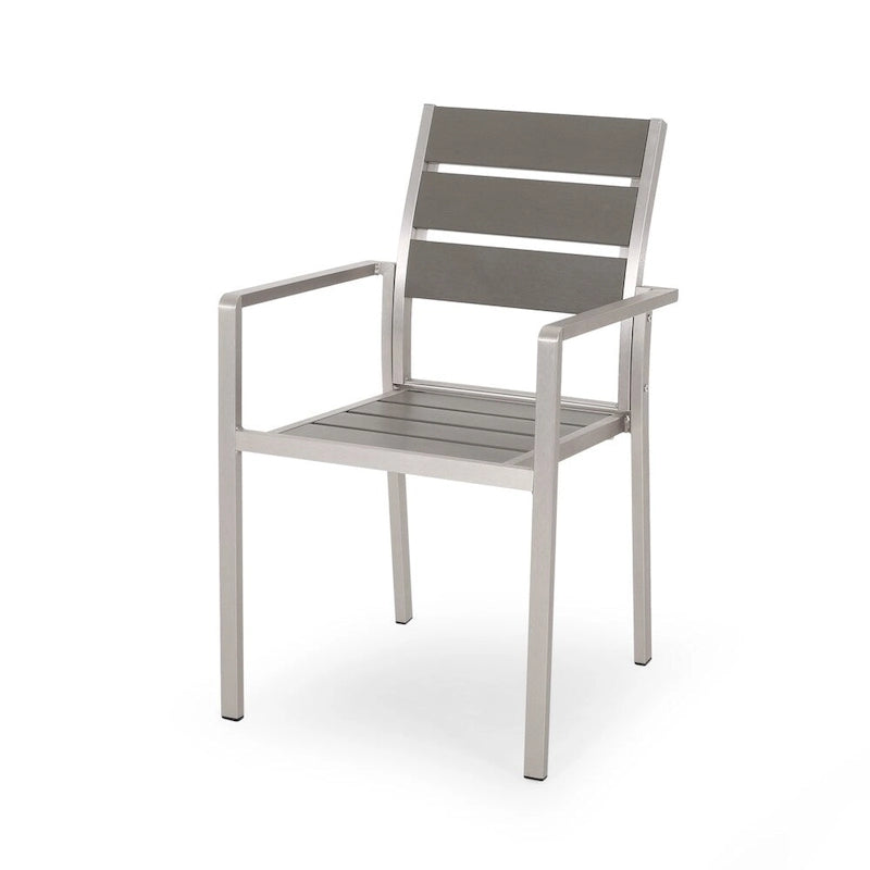 5-Piece Aluminum Patio Dining Set Silver 4 Armchairs 1 Square Table