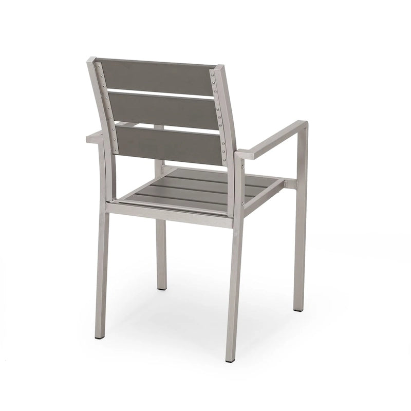 5-Piece Aluminum Patio Dining Set Silver 4 Armchairs 1 Square Table