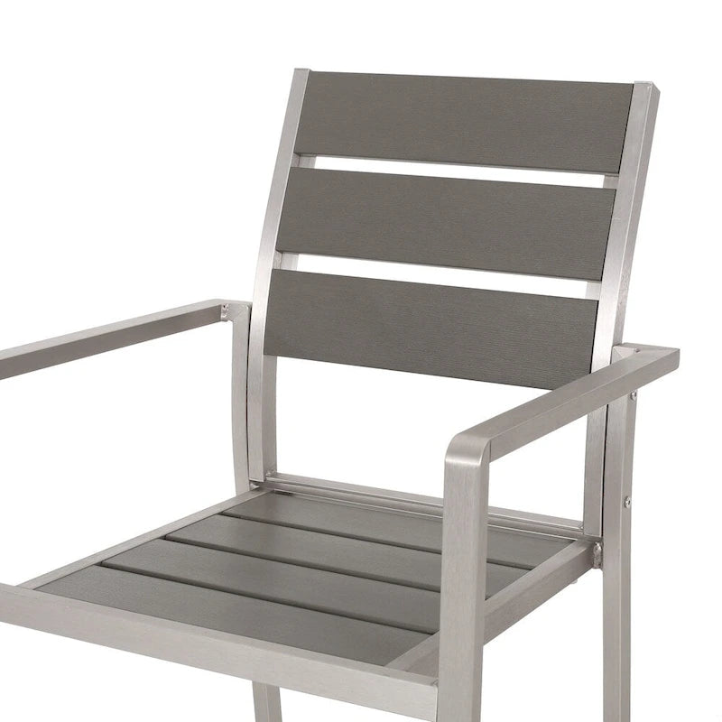 5-Piece Aluminum Patio Dining Set Silver 4 Armchairs 1 Square Table