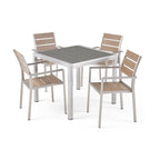 5-Piece Aluminum Patio Dining Set Silver 4 Armchairs 1 Square Table