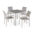 5-Piece Aluminum Patio Dining Set Silver 4 Armchairs 1 Square Table