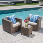 3-Piece Wicker Swivel Chat Set 2 Club Chairs 1 Table with Cushions for 2 People