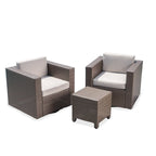 3-Piece Wicker Swivel Chat Set 2 Club Chairs 1 Table with Cushions for 2 People