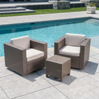 3-Piece Wicker Swivel Chat Set 2 Club Chairs 1 Table with Cushions for 2 People