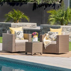 3-Piece Wicker Swivel Chat Set 2 Club Chairs 1 Table with Cushions for 2 People