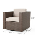3-Piece Wicker Swivel Chat Set 2 Club Chairs 1 Table with Cushions for 2 People