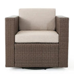 3-Piece Wicker Swivel Chat Set 2 Club Chairs 1 Table with Cushions for 2 People
