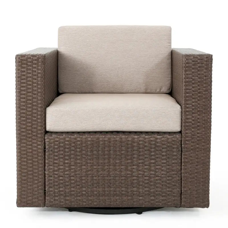 3-Piece Wicker Swivel Chat Set 2 Club Chairs 1 Table with Cushions for 2 People