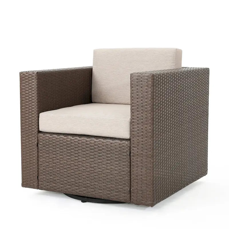 3-Piece Wicker Swivel Chat Set 2 Club Chairs 1 Table with Cushions for 2 People