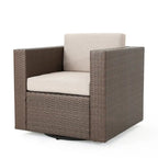 3-Piece Wicker Swivel Chat Set 2 Club Chairs 1 Table with Cushions for 2 People