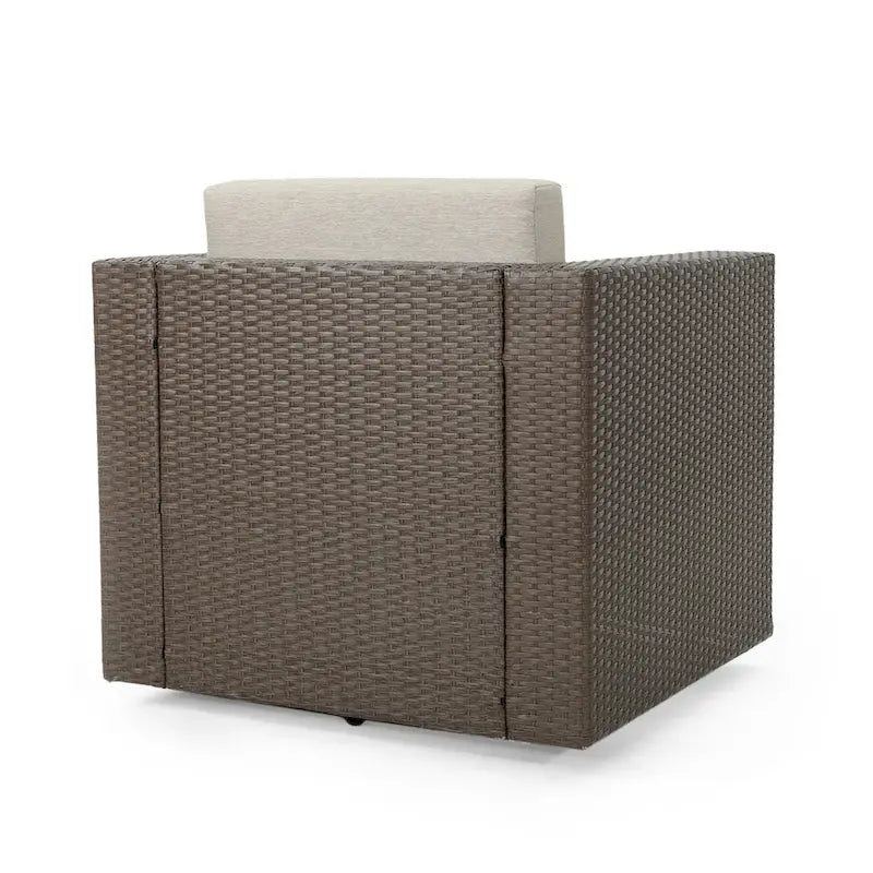 3-Piece Wicker Swivel Chat Set 2 Club Chairs 1 Table with Cushions for 2 People