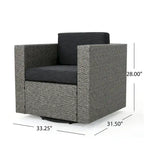 3-Piece Wicker Swivel Chat Set 2 Club Chairs 1 Table with Cushions for 2 People