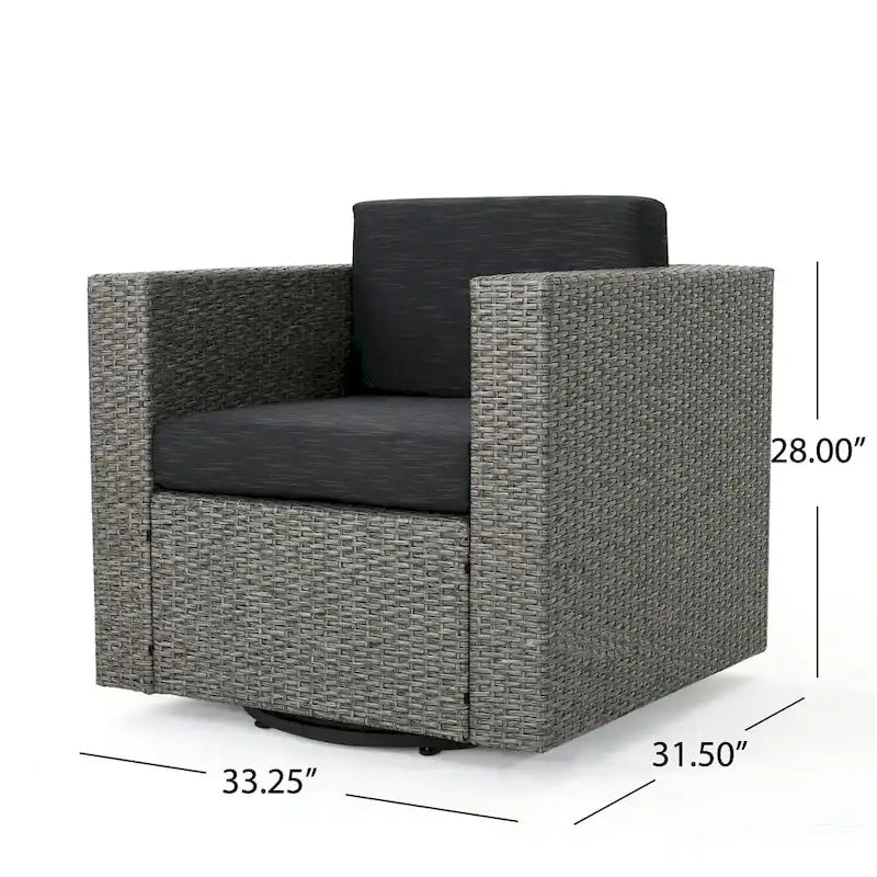 3-Piece Wicker Swivel Chat Set 2 Club Chairs 1 Table with Cushions for 2 People