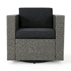 3-Piece Wicker Swivel Chat Set 2 Club Chairs 1 Table with Cushions for 2 People