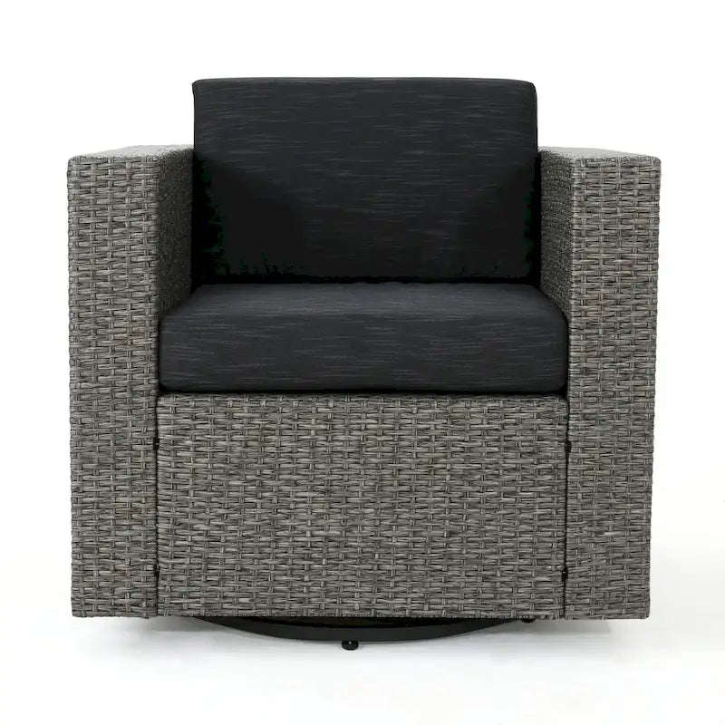 3-Piece Wicker Swivel Chat Set 2 Club Chairs 1 Table with Cushions for 2 People