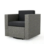 3-Piece Wicker Swivel Chat Set 2 Club Chairs 1 Table with Cushions for 2 People