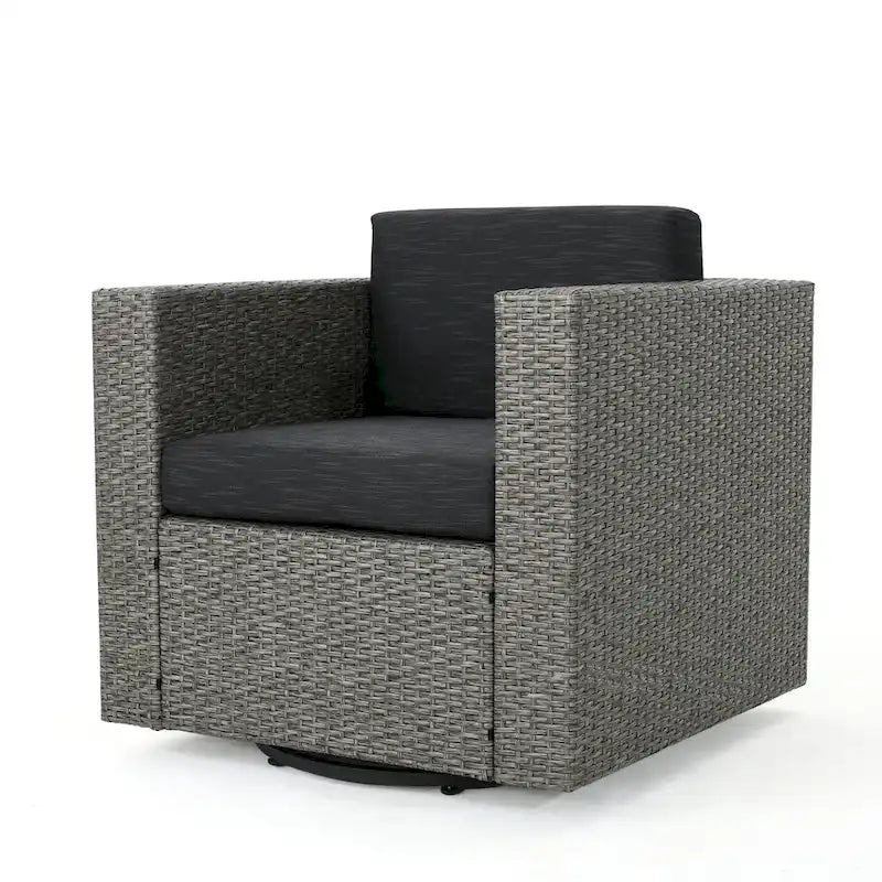 3-Piece Wicker Swivel Chat Set 2 Club Chairs 1 Table with Cushions for 2 People