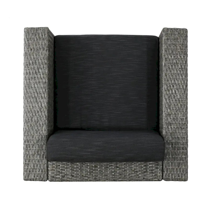 3-Piece Wicker Swivel Chat Set 2 Club Chairs 1 Table with Cushions for 2 People
