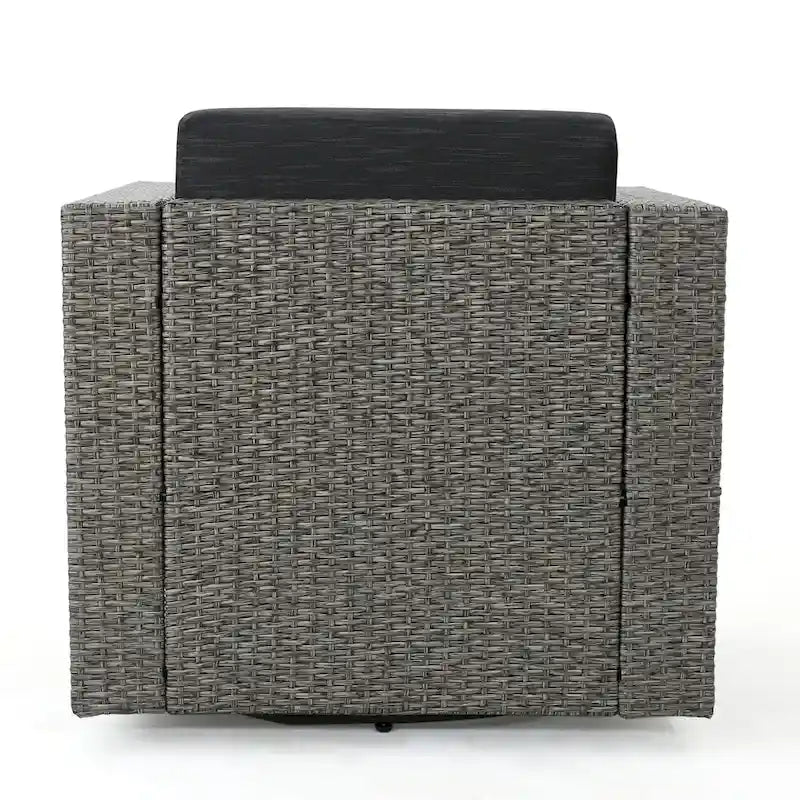 3-Piece Wicker Swivel Chat Set 2 Club Chairs 1 Table with Cushions for 2 People