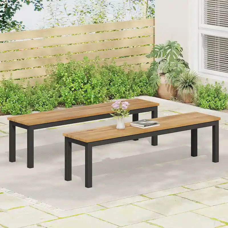 Lindsey Acacia Wood and Iron Outdoor Dining Bench by Christopher Knight Home
