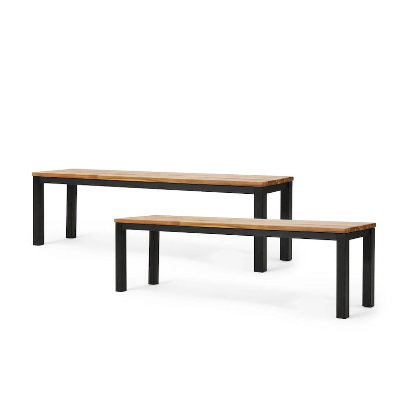 Lindsey Acacia Wood and Iron Outdoor Dining Bench by Christopher Knight Home
