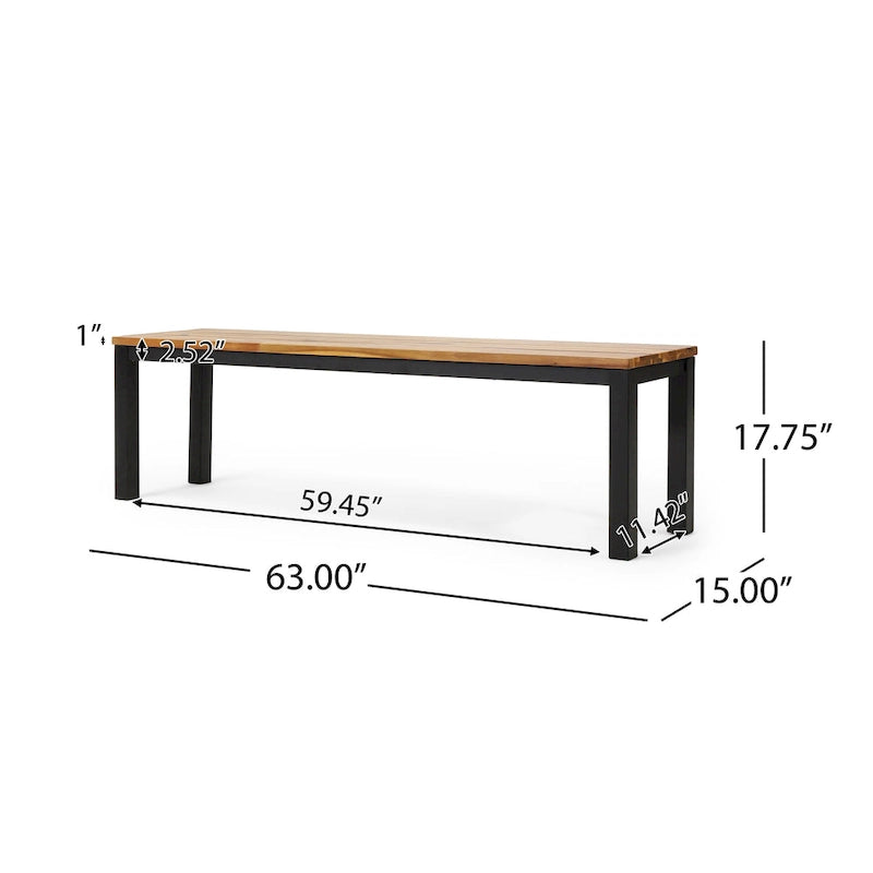 Lindsey Acacia Wood and Iron Outdoor Dining Bench by Christopher Knight Home