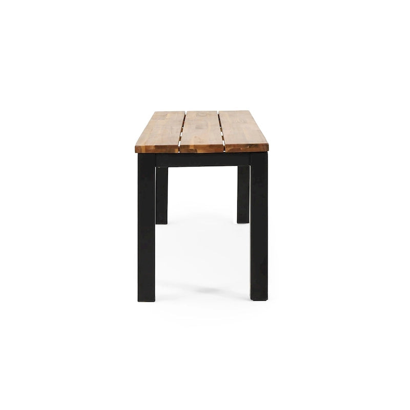 Lindsey Acacia Wood and Iron Outdoor Dining Bench by Christopher Knight Home