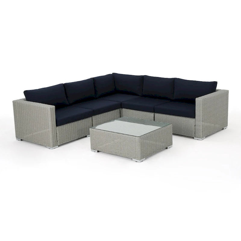 6-Piece PE Wicker Sectional Set with Cushions 1 Corner 2 Armless 2 Armchairs 1 Table