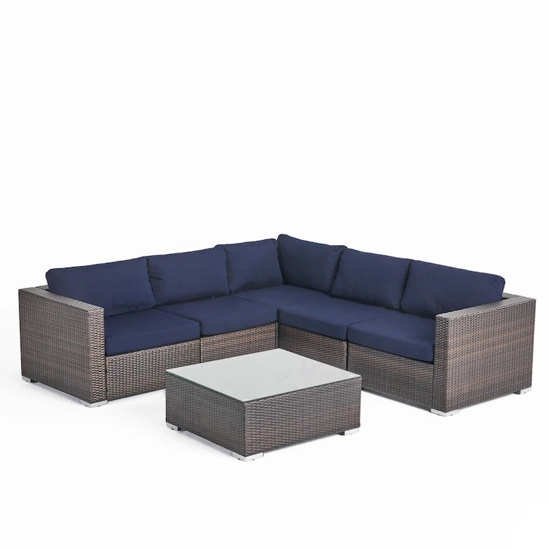 6-Piece PE Wicker Sectional Set with Cushions 1 Corner 2 Armless 2 Armchairs 1 Table
