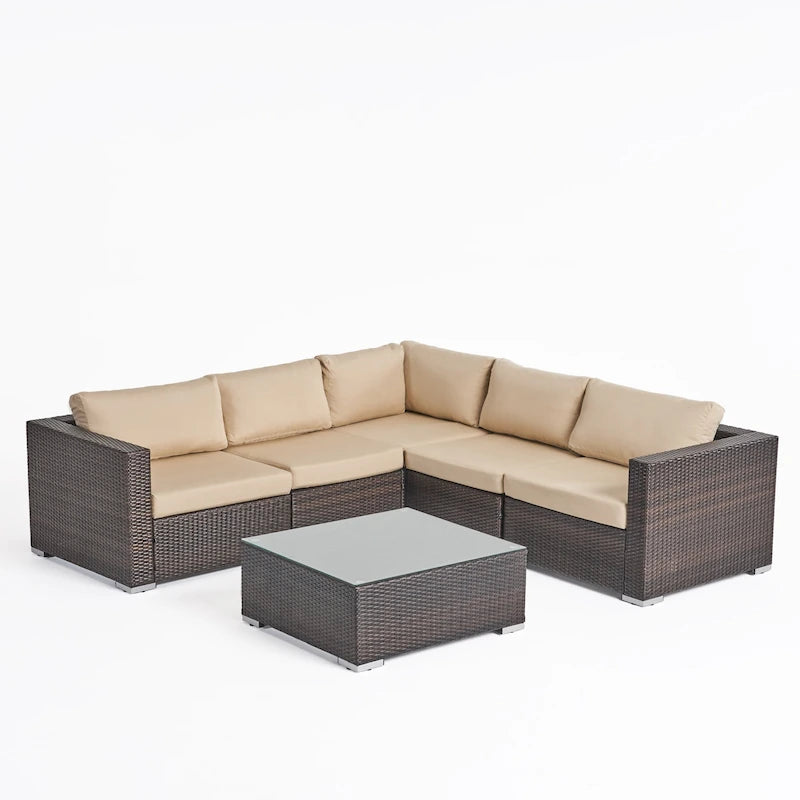 6-Piece PE Wicker Sectional Set with Cushions 1 Corner 2 Armless 2 Armchairs 1 Table